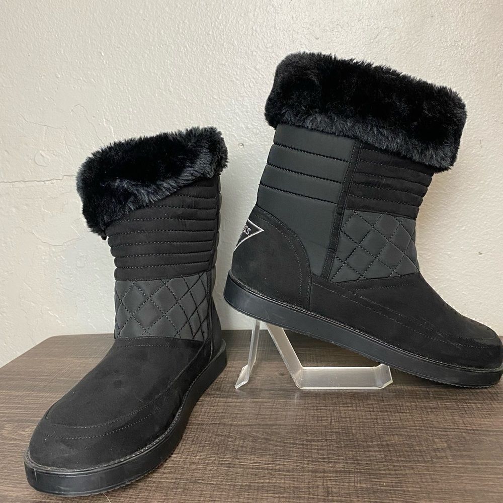 GUESS Womens Black Faux Fur Lined Boots Size 9